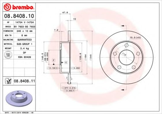 Тормозной диск BREMBO 08.8408.11