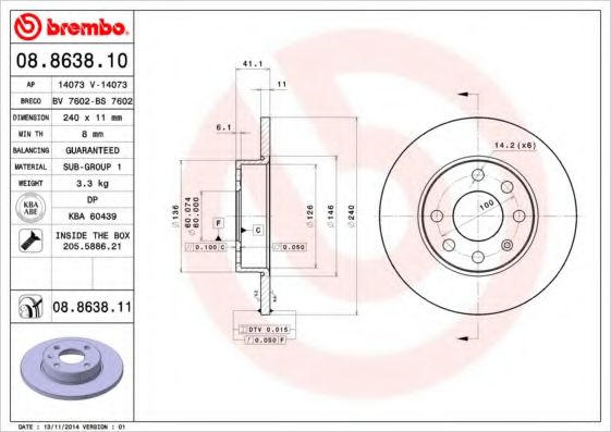 Тормозной диск BREMBO 08.8638.10