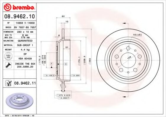 Тормозной диск BREMBO 08.9462.11