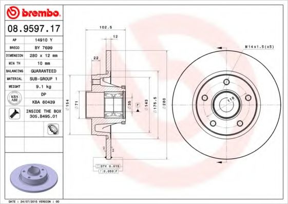 Тормозной диск BREMBO 08.9597.17