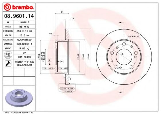 Тормозной диск BREMBO 08.9601.14