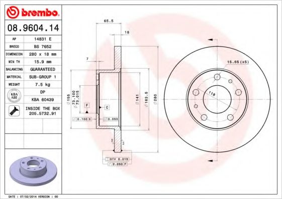 Тормозной диск BREMBO 08.9604.14