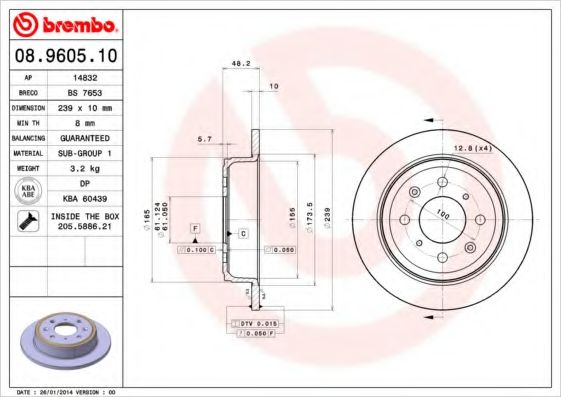 Тормозной диск BREMBO 08.9605.10