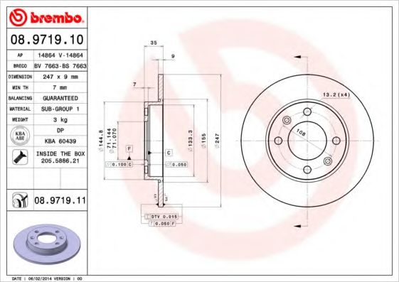 Тормозной диск BREMBO 08.9719.11