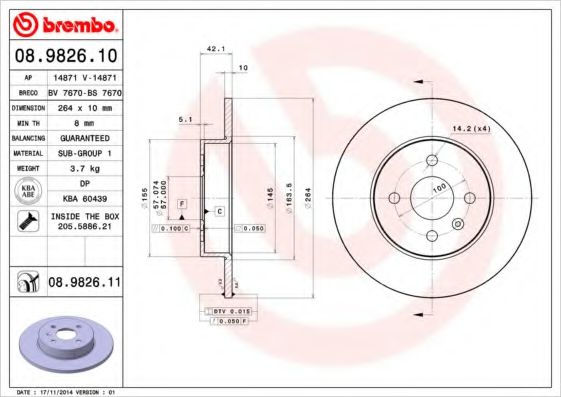 Тормозной диск BREMBO 08.9826.10