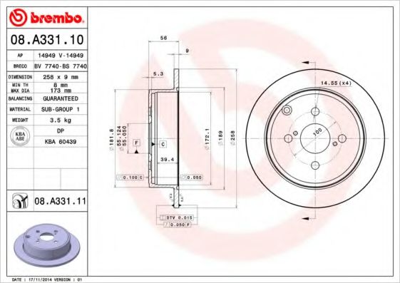 Тормозной диск BREMBO 08.A331.11