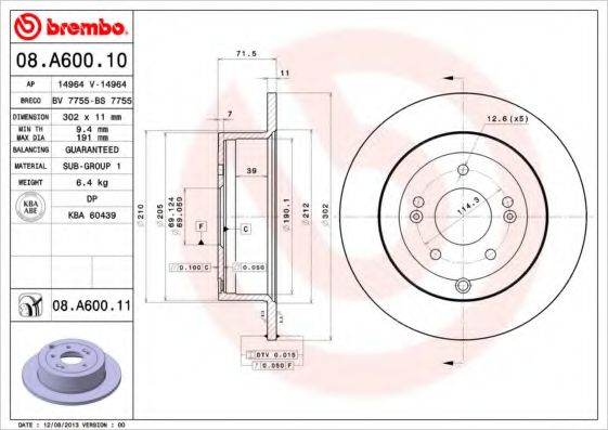 Тормозной диск BREMBO 08.A600.11