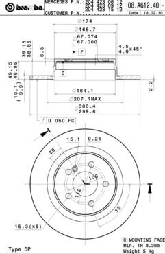 Тормозной диск BREMBO 08.A612.41