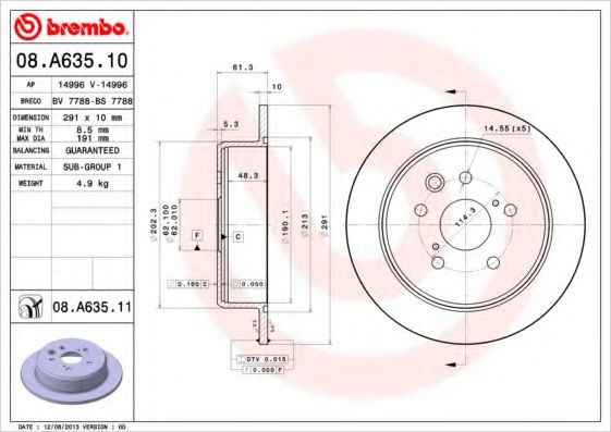 Тормозной диск BREMBO 08.A635.11