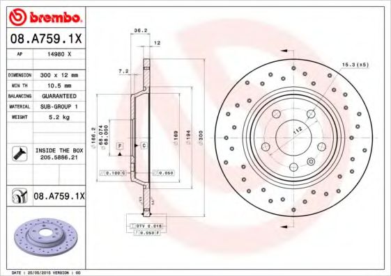 Тормозной диск BREMBO 08.A759.1X