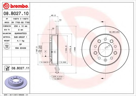 Тормозной диск BREMBO 08.B027.11