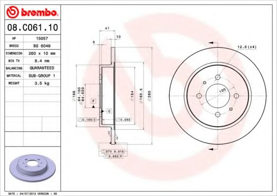 Тормозной диск BREMBO 08.C061.10