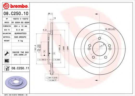 Тормозной диск BREMBO 08.C250.11