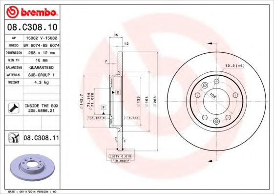 Тормозной диск BREMBO 08.C308.11