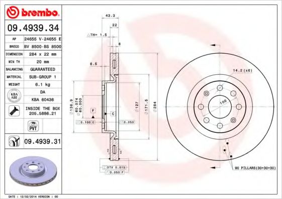 Тормозной диск BREMBO 09.4939.34