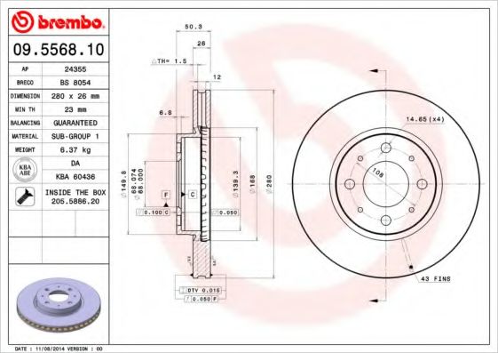 Тормозной диск BREMBO 09.5568.10