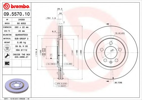 Тормозной диск BREMBO 09.5570.10