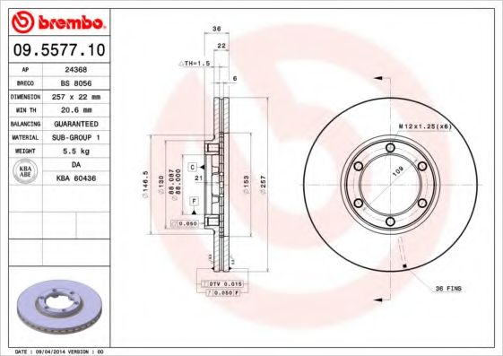 Тормозной диск BREMBO 09.5577.10