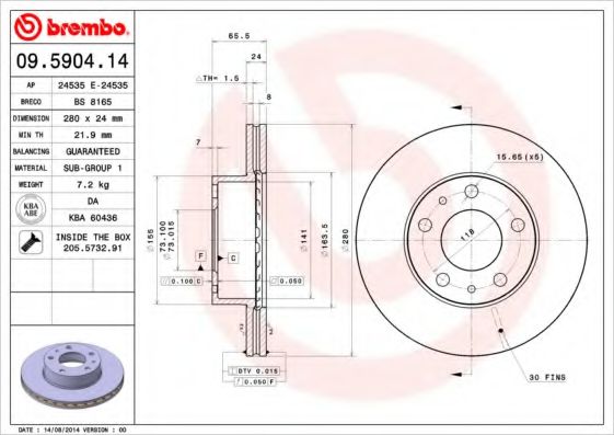 Тормозной диск BREMBO 09.5904.14