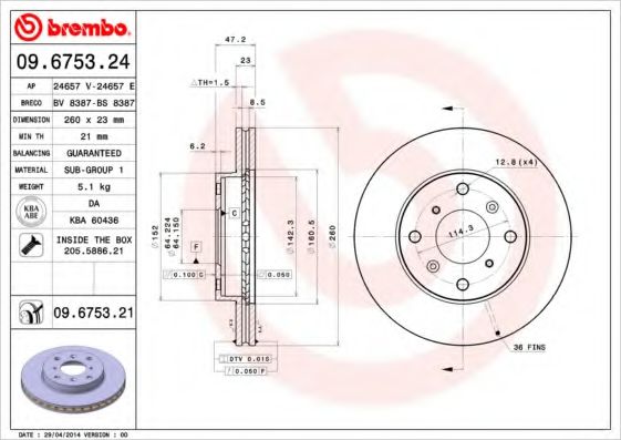 Тормозной диск BREMBO 09.6753.21