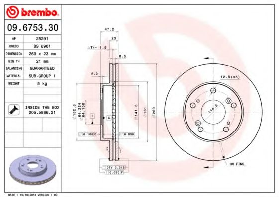 Тормозной диск BREMBO 09.6753.30