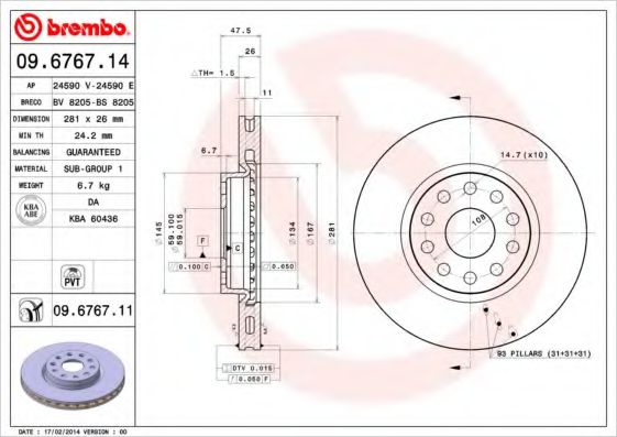 Тормозной диск BREMBO 09.6767.11