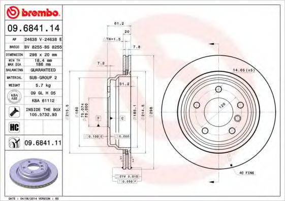 Тормозной диск BREMBO 09.6841.14