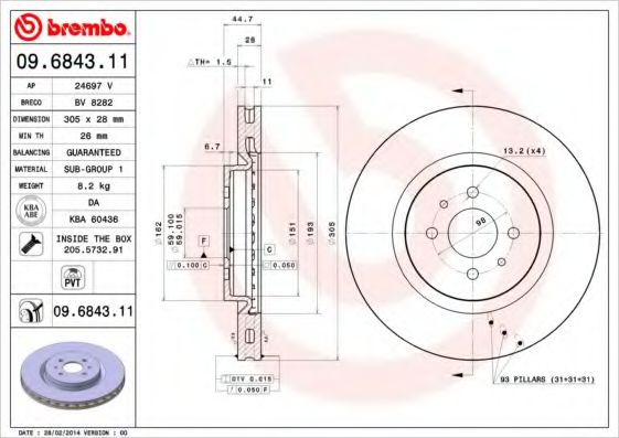 Тормозной диск BREMBO 09.6843.11