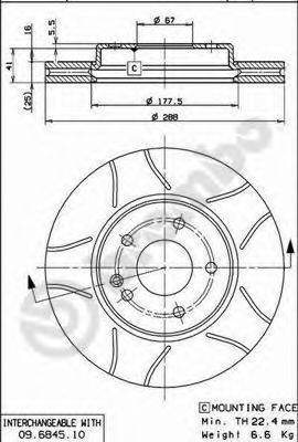 Тормозной диск BREMBO 09.6845.75