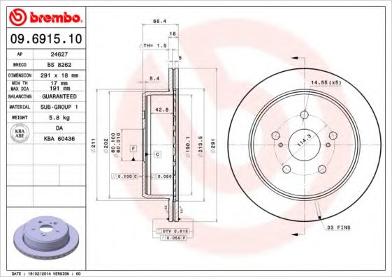 Тормозной диск BREMBO 09.6915.10