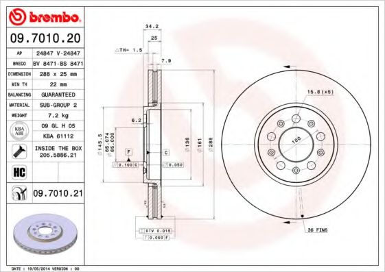 Тормозной диск BREMBO 09.7010.21