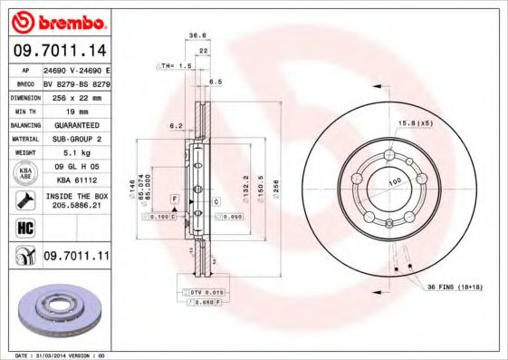 Тормозной диск BREMBO 09.7011.11