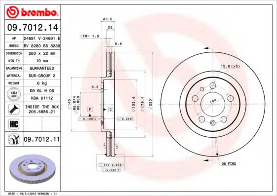Тормозной диск BREMBO 09.7012.14