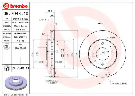 Тормозной диск BREMBO 09.7043.10