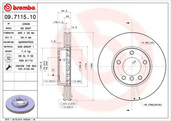 Тормозной диск BREMBO 09.7115.10