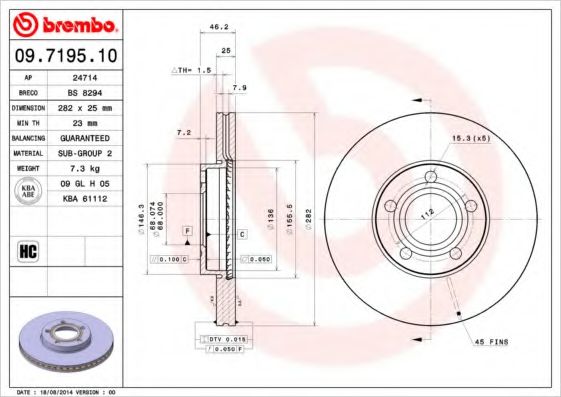 Тормозной диск BREMBO 09.7195.10