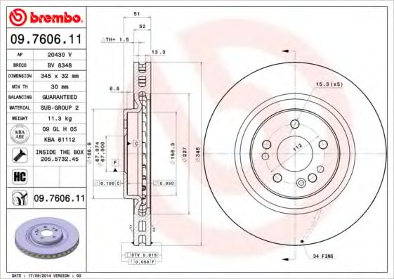 Тормозной диск BREMBO 09.7606.11