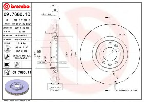 Тормозной диск BREMBO 09.7680.11