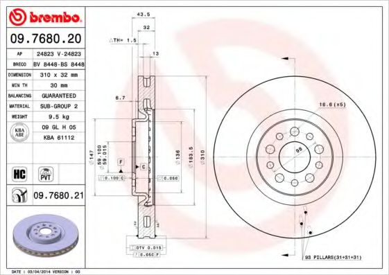 Тормозной диск BREMBO 09.7680.21