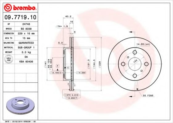 Тормозной диск BREMBO 09.7719.10