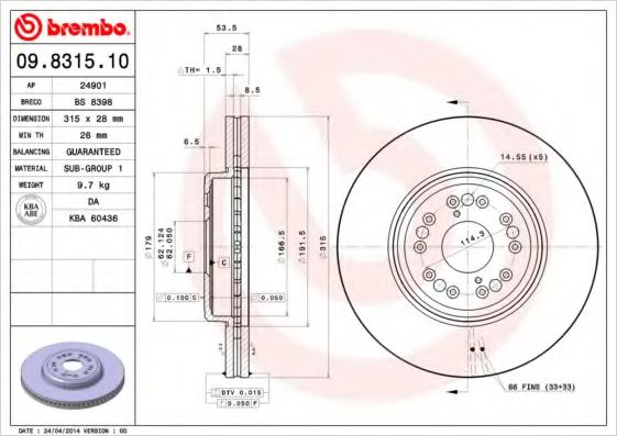Тормозной диск BREMBO 09.8315.10