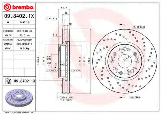 Тормозной диск BREMBO 09.8402.1X