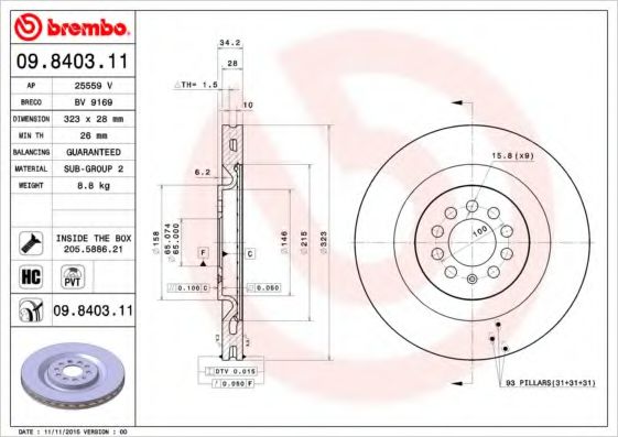 Тормозной диск BREMBO 09.8403.11