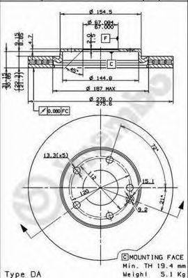 Тормозной диск BREMBO 09.8519.11