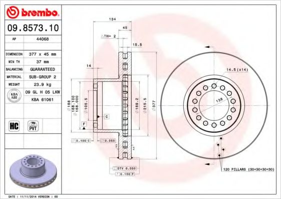 Тормозной диск BREMBO 09.8573.10