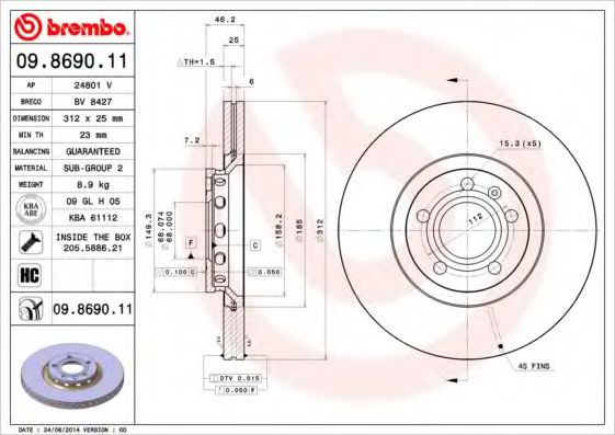 Тормозной диск BREMBO 09.8690.11