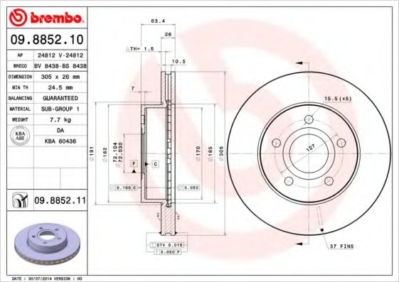 Тормозной диск BREMBO 09.8852.11