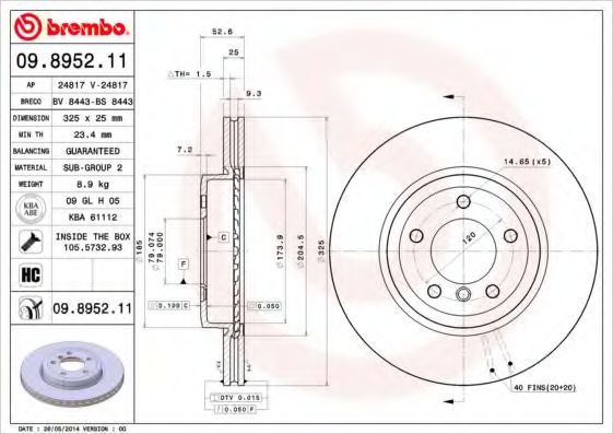 Тормозной диск BREMBO 09.8952.11