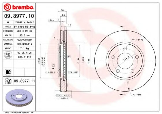 Тормозной диск BREMBO 09.8977.11