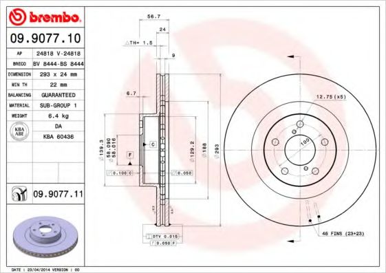 Тормозной диск BREMBO 09.9077.11